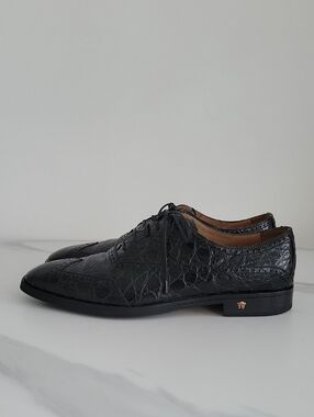 Versace Black Croc-Embossed Leather Derby Shoes